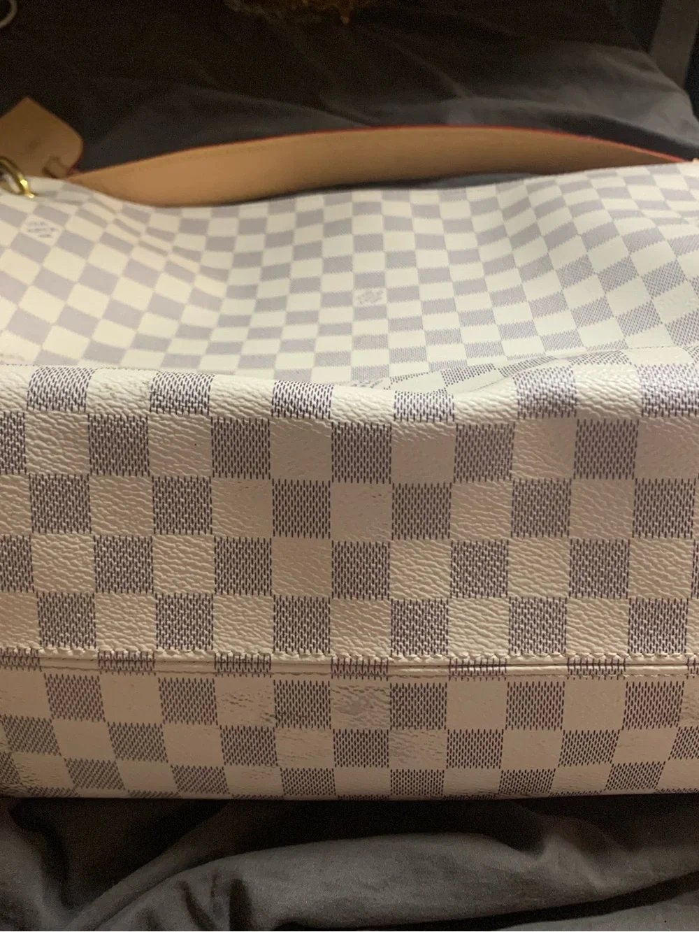 Louis Vuitton Azur Check Tote in White and Light Gray with Tan Trim